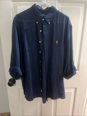 Ralph Lauren Navy Linen Button-Down